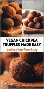 Close-up of easy healthy chocolate truffles made with chickpeas and dark cocoa on a wooden board.